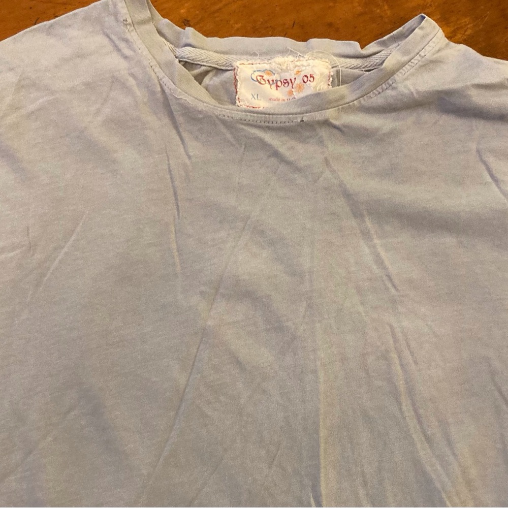 Gypsy 05 long sleeve crew neck tee pale blue with embroidery front and back